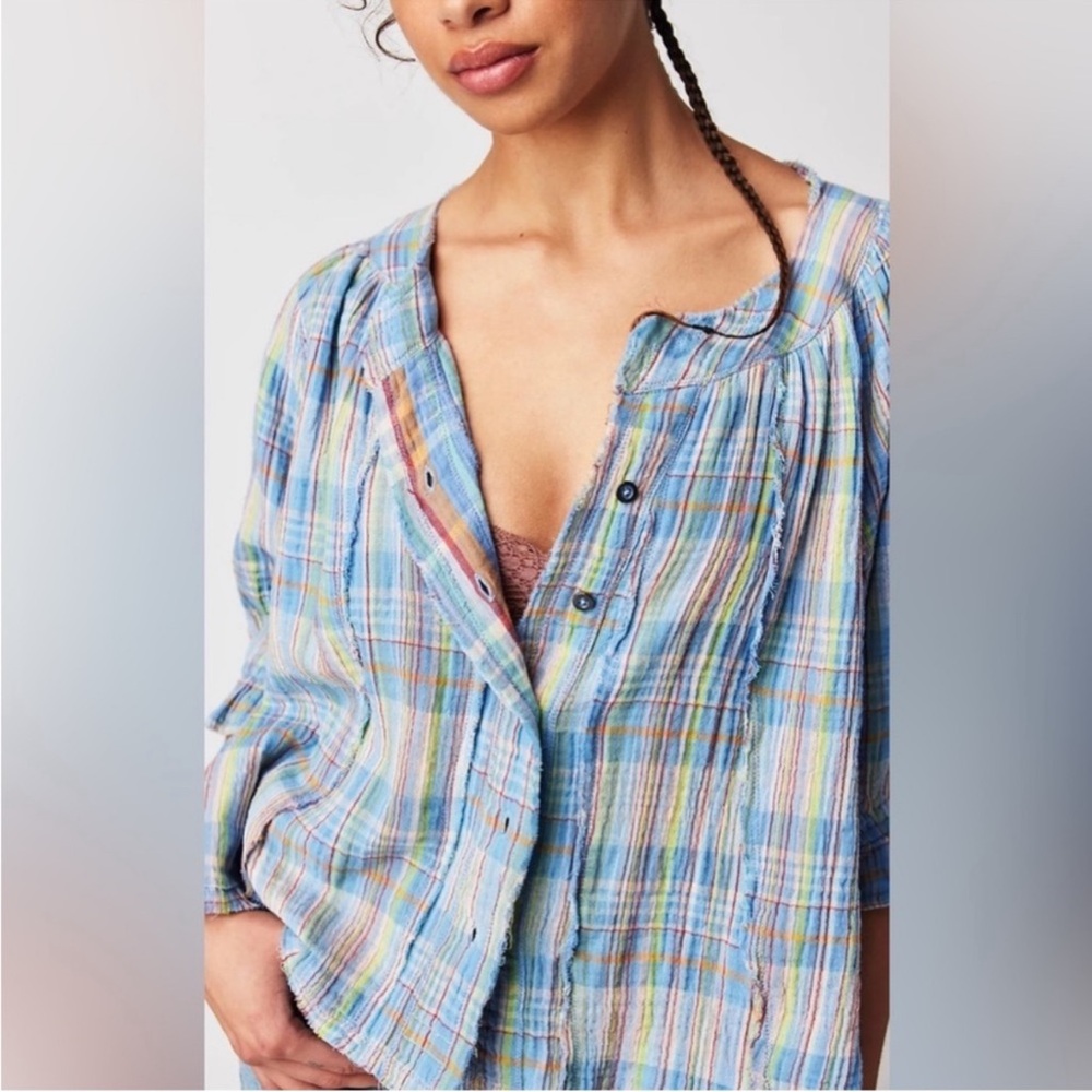 FREE PEOPLE We The Free Lucy Plaid Swing Button-Up Shirt